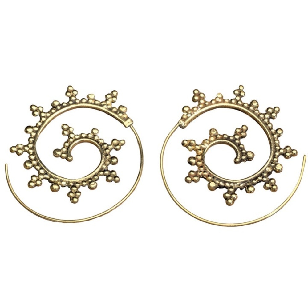 Large Medium Small Pure Brass Dotted Spiral Hoop Earrings Gold Boho Earrings Set